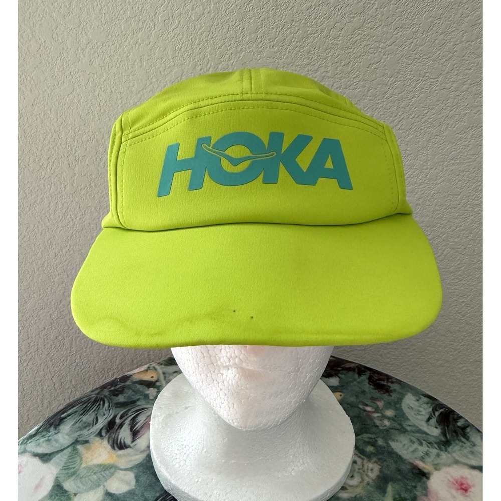 Hoka One One Bright Neon Yellow Adjustable Running Hat Safety Visibility
